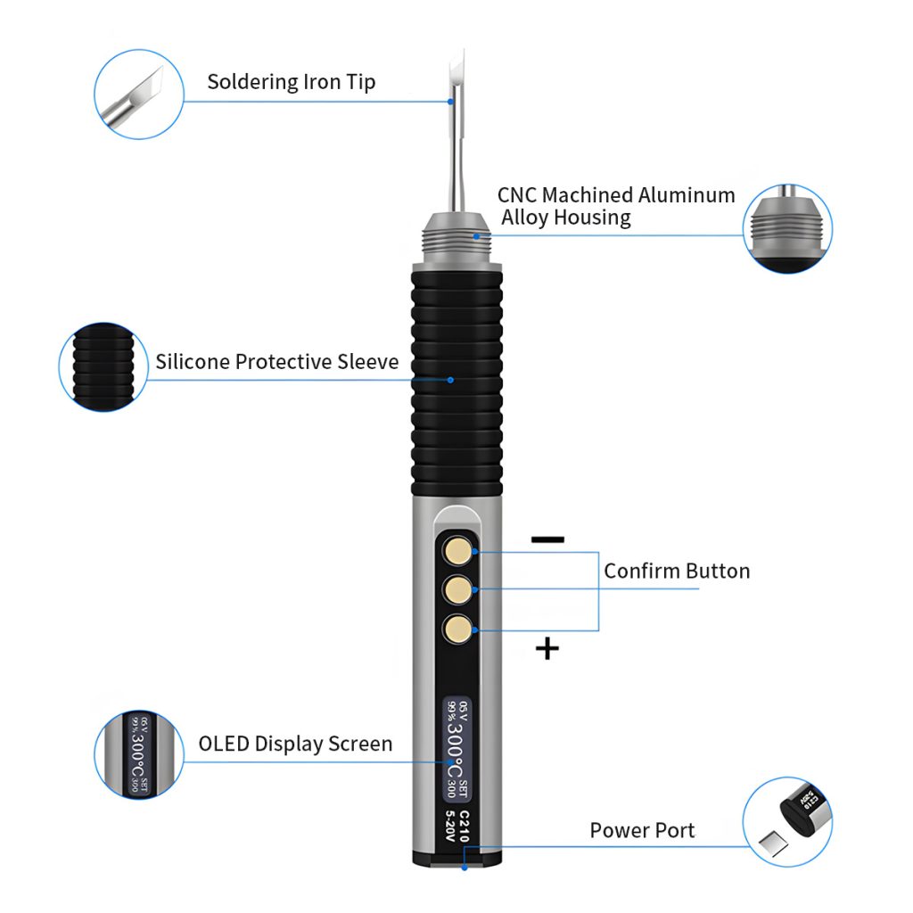 C210 soldering iron detail with digital display