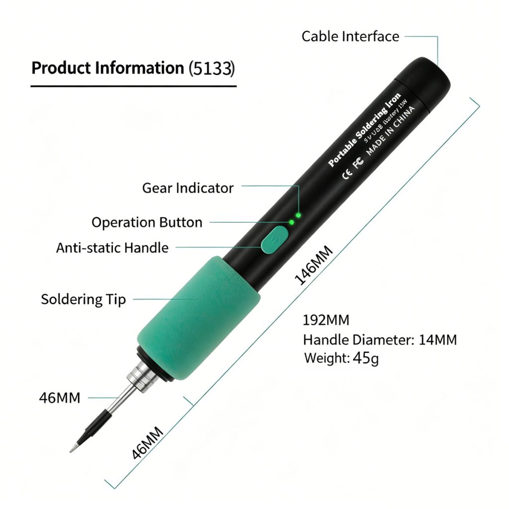 USB-C soldering pen with interchangeable tips