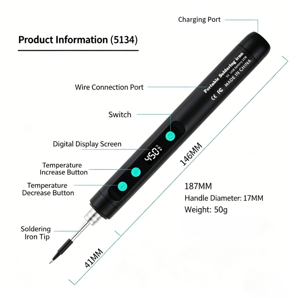 USB-C soldering pen with interchangeable tips